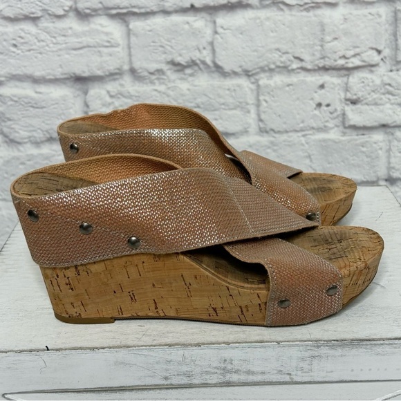 Lucky Brand Miller 2 Cork Wedge Sandals Women’s Canvas Straps in Rose Gold - Picture 9 of 16
